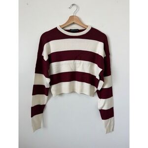 Streetwear Society Sweater Maroon & White Striped Boxy/Cropped Fit Size Medium